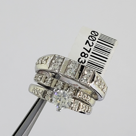 Brand New 3 Pcs 925 Silver His & Hers Wedding Set - Picture 3 of 8